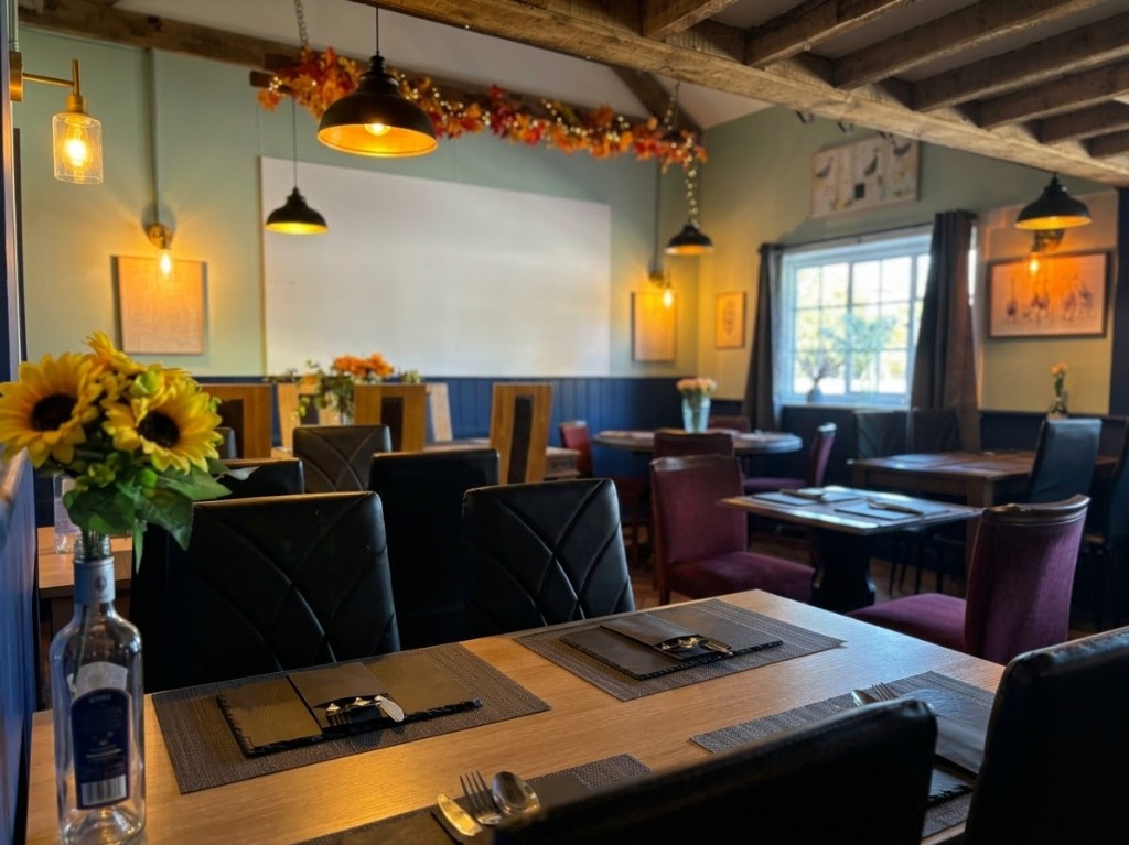 Dining Table Setting with Slate and Sunflowers